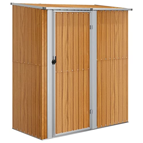 vidaXL Cobertizo Bicicletas Cabaña Troncos Armario Herramientas Almacenamiento Exterior Patio Aire Libre Acero Galvanizado Marrón 180,5x97x209,5 cm