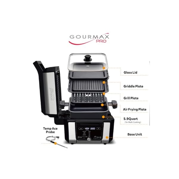   Foodgenie-Gourmax-Pro-One-Cooking-Device-All-in-One-Oven-Smokeless-Grill-Air-Fryer-Griddle-Cooker-More--16-Preset-Functions-Smart-Temperature-Control-Dual-Surface-Dishwasher-Safe-1500W