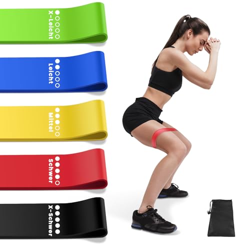 Aouplry Widerstandsbänder Fitnessbänder Set mit 5 Widerstandsstufen Hautfreundliches Trainingsbänder für Indoor-Fitness Beinkrafttraining Rehabilitation Fitnessstudio Yoga