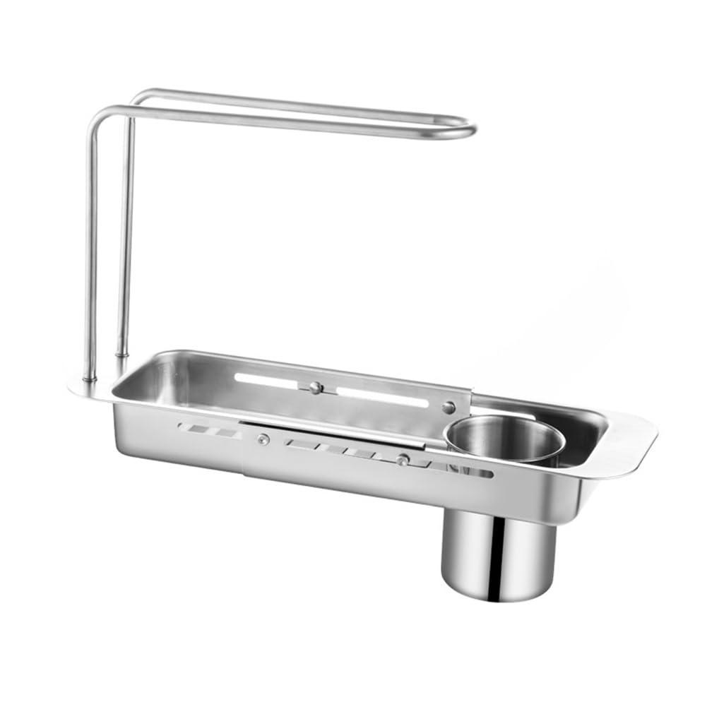 CTRLZS Stainless Steel Draining Rack Expandable Sponge Holder for Kitchen Sink Dish Drying Rack for Kitchen Counter C
