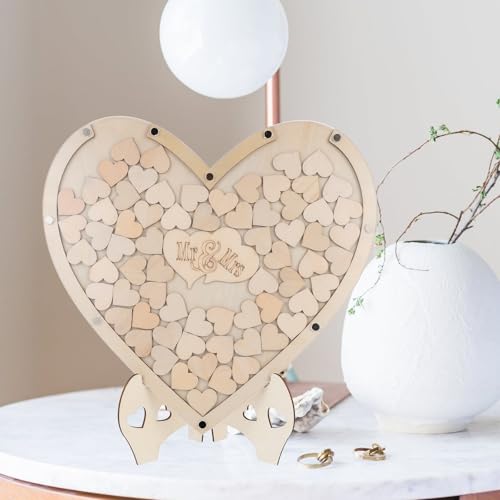 Libro de visitas de boda en forma de corazón con set de madera para firmas 8