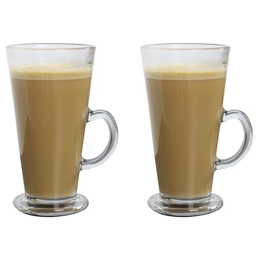 UNIQUE HOME LIVING Latte Glasses Tea & Coffee Cups Set of 2, 250ml Heat Resistant Hot Drink Cafe Mugs with Handle, Ideal for Milk Juice Ice Cream Latte, Cappuccino, Espresso and Hot Chocolate