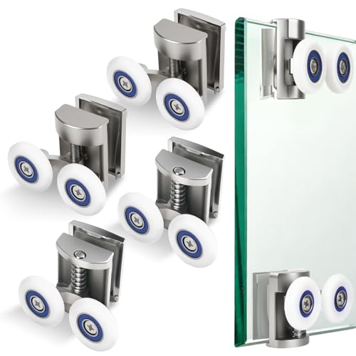 4 Pieces 25mm Shower Door Rollers Stainless Steel Shower Door Wheels for Curved Sliding Shower Doors Heavy Duty Shower Runners Spares Replacement for 6-8mm Glass (2 Top & 2 Bottom Wheels)