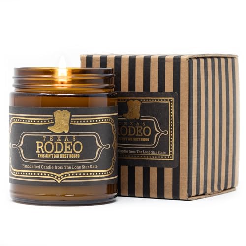 Jackson Vaughn Scented Texas Candle, Rodeo - Scents of Leather, Patchouli, Dry Straw, Spice - 9oz Jar - 40 Hour Burn Time