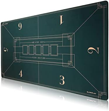 SLOWPLAY 47 x 27 Inch Texas Hold'em Poker Mat | Portable Poker Table Top with Art Deco Layout Print, Smooth Premium Surface, Noise Reduction| Lightweight for Games Everywhere (Green)