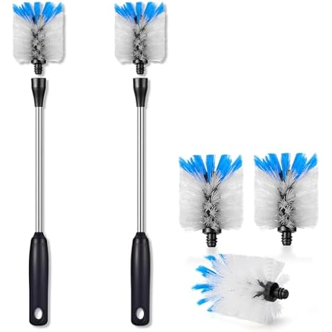 Stainless Steel Water Bottle Brush, 2 Pack, 15 in with 3 Replacement Brush Heads, Flat Head Cover