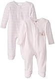 Spasilk Baby-Girls 100% Cotton Newborn 2 Pack Sleepwear Footie Set, Pink Flower, 3 Months