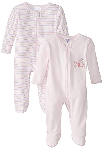 Spasilk Baby-Girls 100% Cotton Newborn 2 Pack Sleepwear Footie Set, Pink Flower, 3 Months