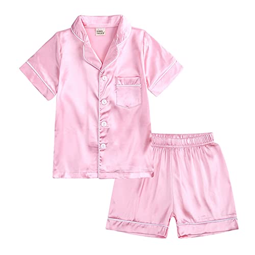 Toddler Kids Baby Boys Girls Sleepwear Little Baby Girls Boys Pajamas Set Satin Silk Kids Short (Pink, 3-4 Years)