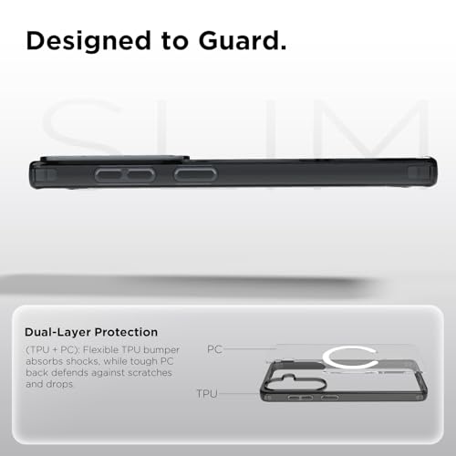 Image of RIGGEAR Shockproof Clear Hybrid Armor Magnetic Back Cover Case Compatible with MagSafe Accessories for Samsung Galaxy S26 (Clear-Black TPU Bumper + Transparent PC)(White)