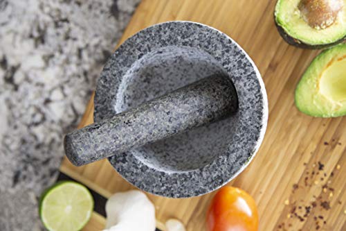 Onzano Mortar And Pestle, 2 Cup Capacity Solid Unpolished Granite Spice Grinder With Anti Scratch And Slip Base. Authentic Molcajete #TOP3