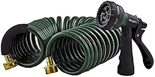 Instapark GHN-06-25 Heavy-Duty EVA Recoil Garden Hose 25ft with 7-Pattern Spray Nozzle, Green