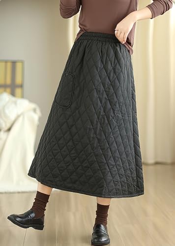 chouyatou Womens Winter Warm Elastic Waist Padded Quilted Midi Long Puffer Insulated Skirt with Pocket3