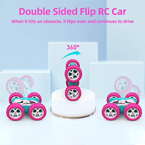 Image of Hamdol Pink Remote Control Car for Girls, 360 Flipping Stunt Car with LED Headlights, Rechargeable 4WD Electric Toy Vehicle, Princess Gift for 6 7 8 9 10 11 Year Old Girls, Birthday & Christmas Toy