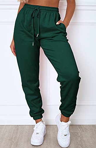 Waitfairy Womens High Waisted Sweatpants Drawstring Jogger Sweat Pants With Pocket Peacock Green M thumb #1