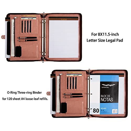 Vegan Leather Portfolio Binder, 3 Ring Binder Padfolio For Women, Pink Leather Binder Leather Folder, Handmade Portfolio Oranizer, Personalized Resume Portfolio Folder (Pink, Non-Custom) #TOP3