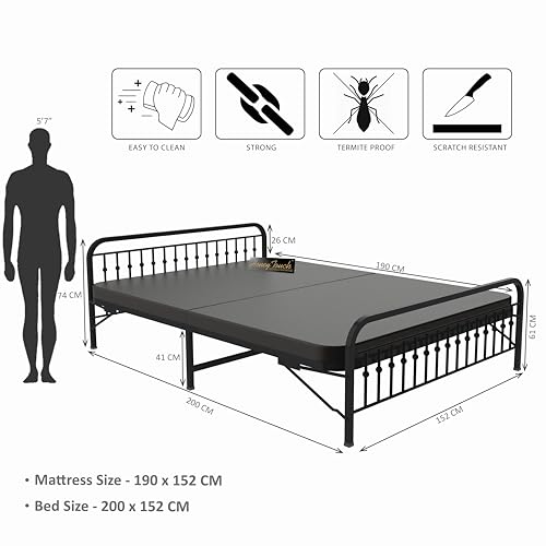 Image of Honey Touch Nova Folding Queen Size Bed with Ortho Tri Layer Mattress | No Assembly Required | Foldable Bed for Sleeping /Guests /Rented Apartments /Bedroom(5x6.25ft, Black)