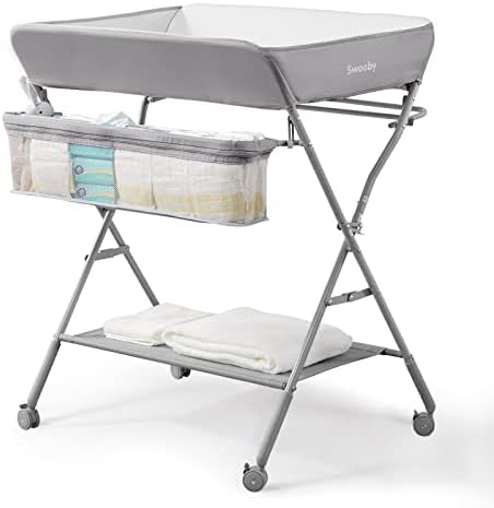 Sweeby Infant Changing Table with Changing Pad, Changing Table Portable Pad Nursery Furniture Baby Changing Station, Gray