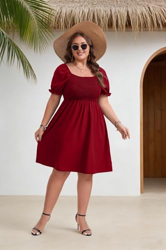 Image of Plus Size Summer Dresses for Women Casual Short Sleeves A Line Midi Dress