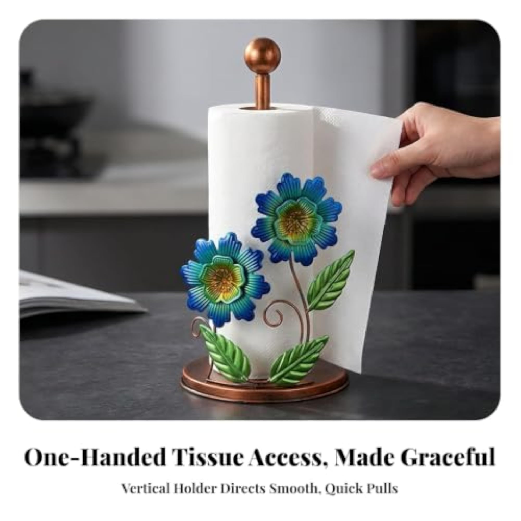 Elegant Paper Towel Holder with Floral Metalwork