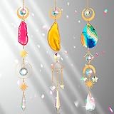 Geetery 3 Pcs Hanging Sun Catchers with Crystal Ball and Agate Slices Crystal Suncatcher for Window