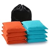POTIVE Cornhole Bags Set of 8 Regulation Corn Hole Bean Bags for Cornhole Game, Professional Weather Resistant Corn Hole Bags with Tote Bag(Light Blue/Orange)