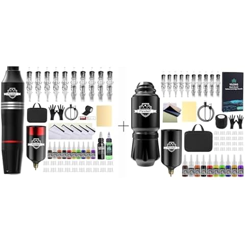 Tattoo Gun Kit Rotary Tattoo Machine Kit Professional Rocket Tattoo Pen Kit with 1200mAh Tattoo Power Supply Complete Tattoo Kit Cover