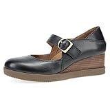 Dansko Sandy Wedge Mary Jane for Women - Durable Waterproof Leathers and Leather-Stacked Heel - Adjustable Hook & Loop Strap with Buckle Detail Black 7.5-8 M US