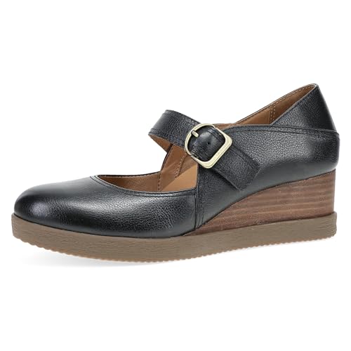 Dansko Sandy Wedge Mary Jane for Women - Durable Waterproof Leathers and Leather-Stacked Heel - Adjustable Hook & Loop Strap with Buckle Detail