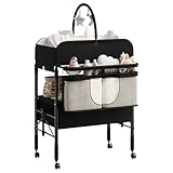 Fasciatoio Pieghevole Portatile Per Neonato, Altezza Regolabile Con Ruote Bloccabili, 2 Cassetti e Piano Impermeabile, Fasciatoio Con Vaschetta Per Bagnetto
