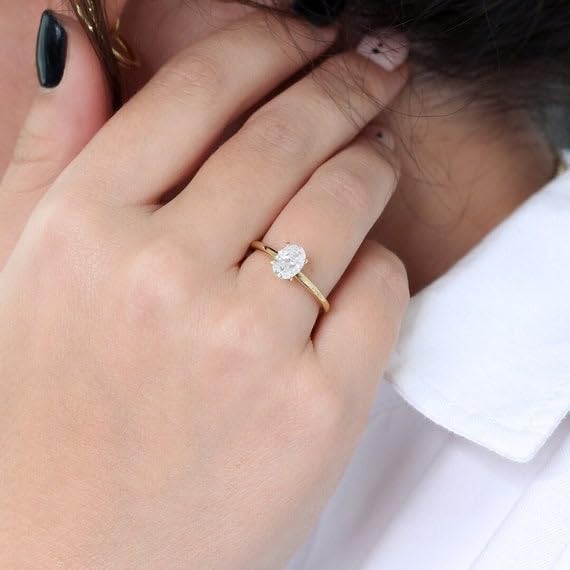 Image of 1 Carat Oval Solitaire Moissanite Ring for Women & Girls | 925 Sterling Silver with 18K Gold Plating | Engagement, Wedding, Anniversary, Birthday, Diwali Gift | Everyday & Office Wear Jewelry