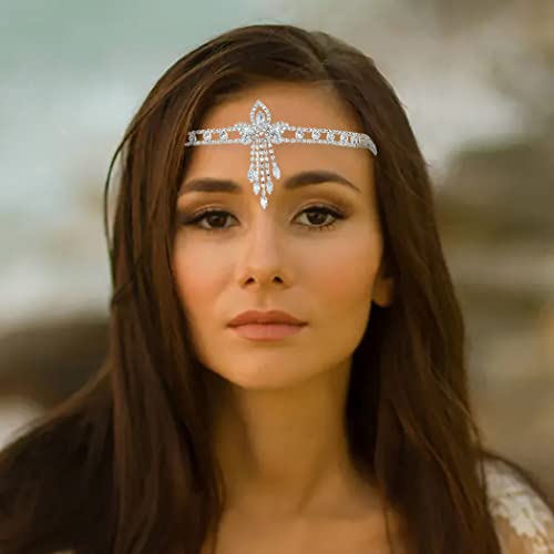IYOU Boho Rhinestone Headband Silver Crystal Head Chain Vintage Bridal Headpiece Hair Jewelry for Women Gatsby Party - Image 2