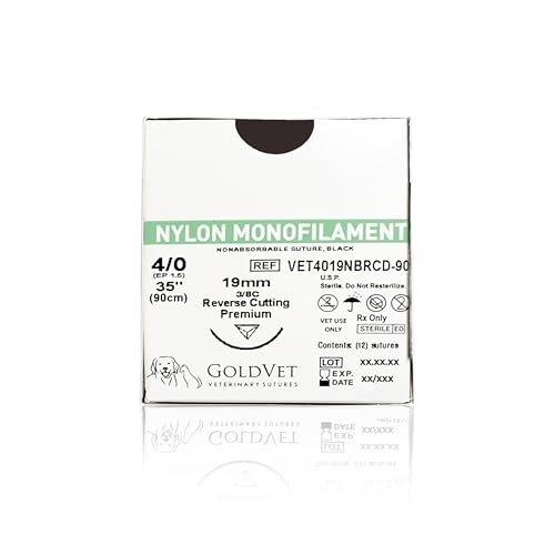 Image of Nylon Veterinary Suture 4-0, 3 /8 Round 19mm Reverse Cutting Needle (Comparable to Ethilon), 35 inch