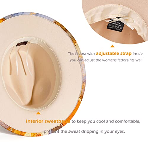 Gossifan Tie-Dye Wide Brim Fedora Hats For Women Multicolor Felt Panama Hat Olive Yellow #TOP3