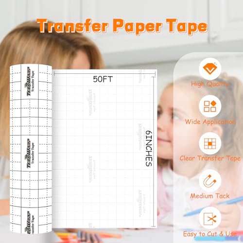 TECKWRAP Transfer Tape for Vinyl - 6\" x 50 FT w/Black Alignment Grid Transfer Tape for Adhesive Vinyl - Medium Tack Vinyl Transfer Tape for Craft Decals,Signs, Windows, Stickers - Thumbnail 3
