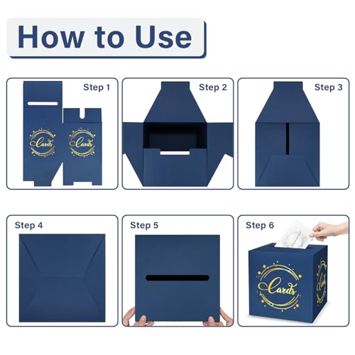 Image of 1 Pack Navy Blue and Gold Foil Card Box for Party, 8.7 inch Navy Blue Gift Card Box Money Box for Birthday, Wedding, Baby Shower, Retirement, Anniversary, Bridal Shower, Raffle Ticket