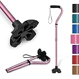 KINGGEAR F1 Walking Stick, Walking Cane for Women & Men, Self Standing Walkers for Seniors with Wrist Strap, Lightweight & Sturdy Offset EVA Handle and Large Quad Base