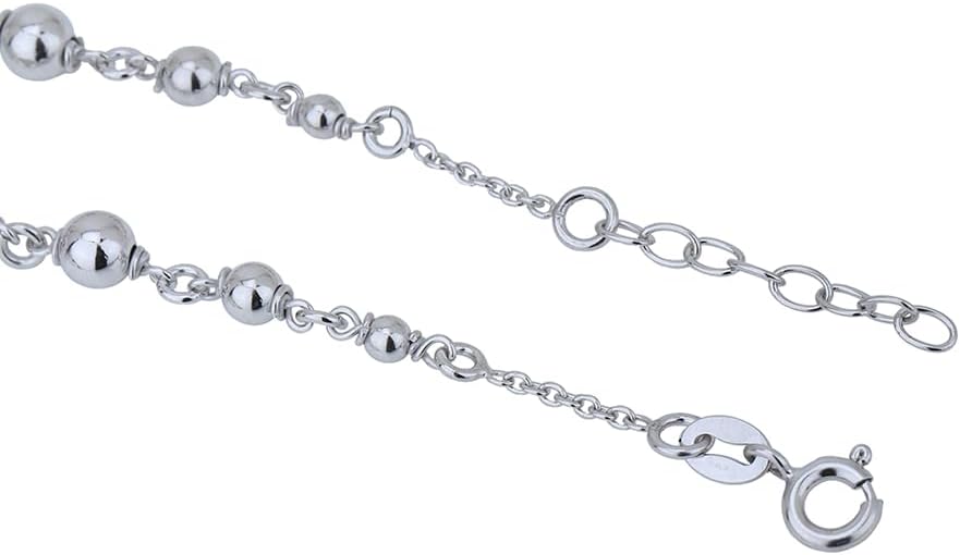 Vanbelle Sterling Silver Jewelry - Rhodium Plated with 925 Stamp - Sewn Silver Beaded Bracelet - Beautifully Handcrafted for Women - 6.5" Long + 1" Extender