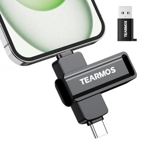TEARMOS 256GB Photo Stick for iPhone Flash Drive, Memory Stick Phone Storage for Photos and Videos Files Backup, Compatible with iPhone iPad Android PC, Plug & Play, No App Required (Gray)
