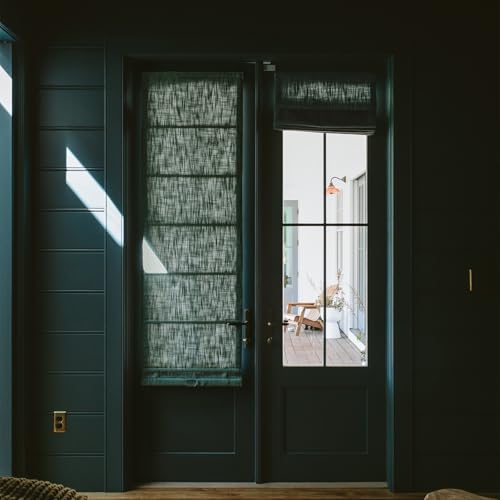 Image of TWOPAGES Liz No Drill Cordless Roman Shades Linen Textured Roman Blinds for Windows, Custom Made Room Darkening Blackout Roman Window Shades, Hardware Included, Peacock, 1 Piece