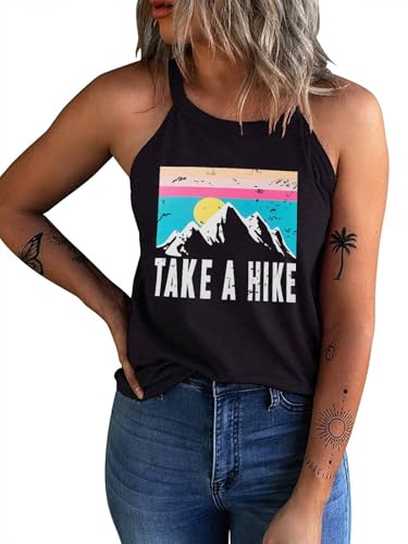 IRISGOD Womens High Neck Tank Tops Summer Graphic Halter Sleeveless Rocker Tee Shirts