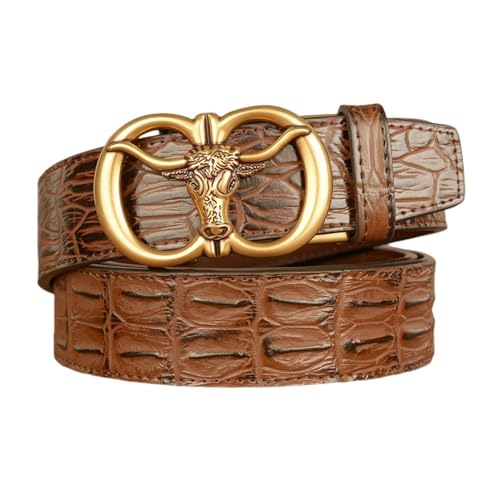 Ceinture en cuir de vachette 3,5 cm imprimé crocodile noir pour homme