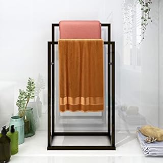 2 Tier Metal Towel Rack Industrial Towel Rails Holder Rust-Resistant Finish for Bathroom Storage Matte Black Finish HWD 86 x 45 x 21 cm