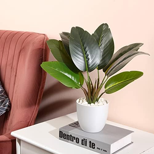 SOGUYI Artificial Plants 40cm Fake Plants Indoor Decorative Artificial Bird of Paradise Plants Highly Realistic Mini Fake Plants Small Artificial Plants in Pots for Home Decor Indoor(2 Pack )
