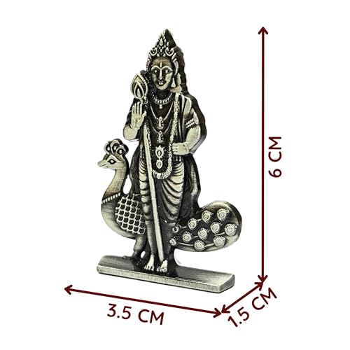 Image of anciently Murugan Statue for Car Dashboard | Kartikeya Idol for Car Dashboard, Metal, 1 Piece (Silver Colour), Murugar Statue For Car
