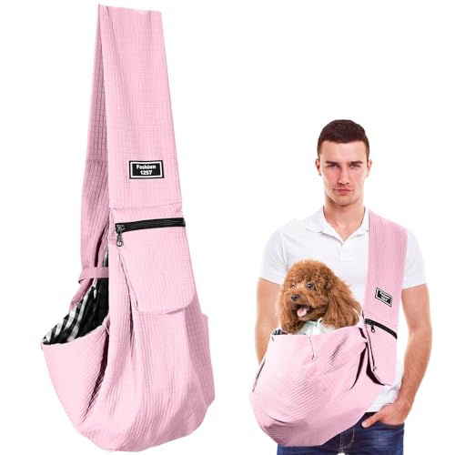 Hundetragetasche Kleine, Haustier Hundetasche mit Sicherheitsschnalle für Hunde und Andere Haustiere bis 7.5 kg, Wasserdicht Tragetasche Hund für Spaziergang Aktivitäten im Freien und Ausflüge, Rosa