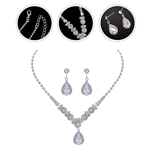 TOYANDONA 3Pcs Zircão Cravejado de Diamantes Brincos Colar de Cristal Conjunto De Jóias de Noiva par