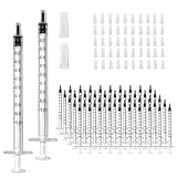 50 Pcs 1ml 1cc Syringe No Needle Plastic Syringe with Caps for Pets Oral, Refilling, Oil or Glue Applicator, Measuring or Transfering Tiny Amount of Liquids