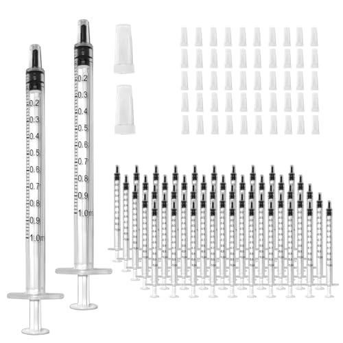 Image of 50 Pcs 1ml 1cc Syringe No Needle Plastic Syringe with Caps for Pets Oral, Refilling, Oil or Glue Applicator, Measuring or Transfering Tiny Amount of Liquids