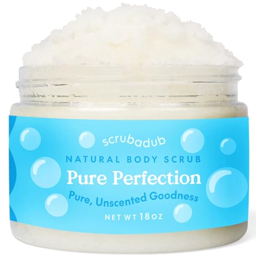 Scrubadub 18 oz Natural Sea Salt Body Scrub Unscented - Vegan Cruelty Free & Natural Skincare - Handpoured Salt Scrub in USA - Perfect Butt Legs Arms & Hand Exfoliator